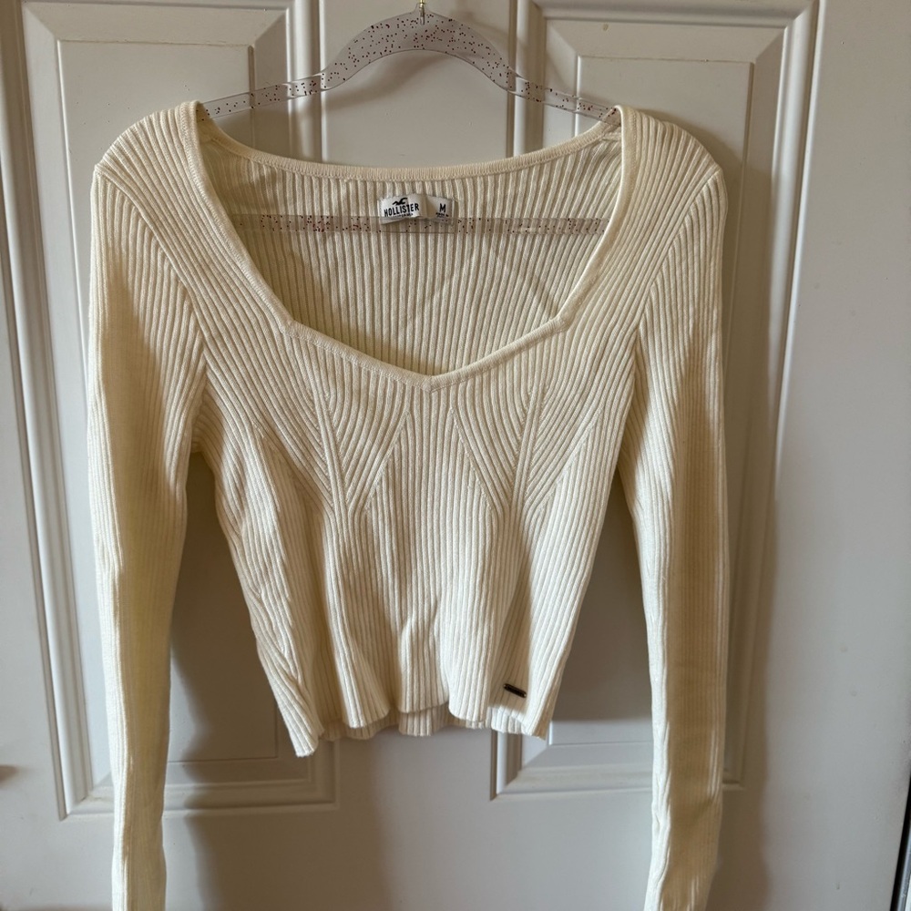 Cream Ribbed Long Sleeve Sweater